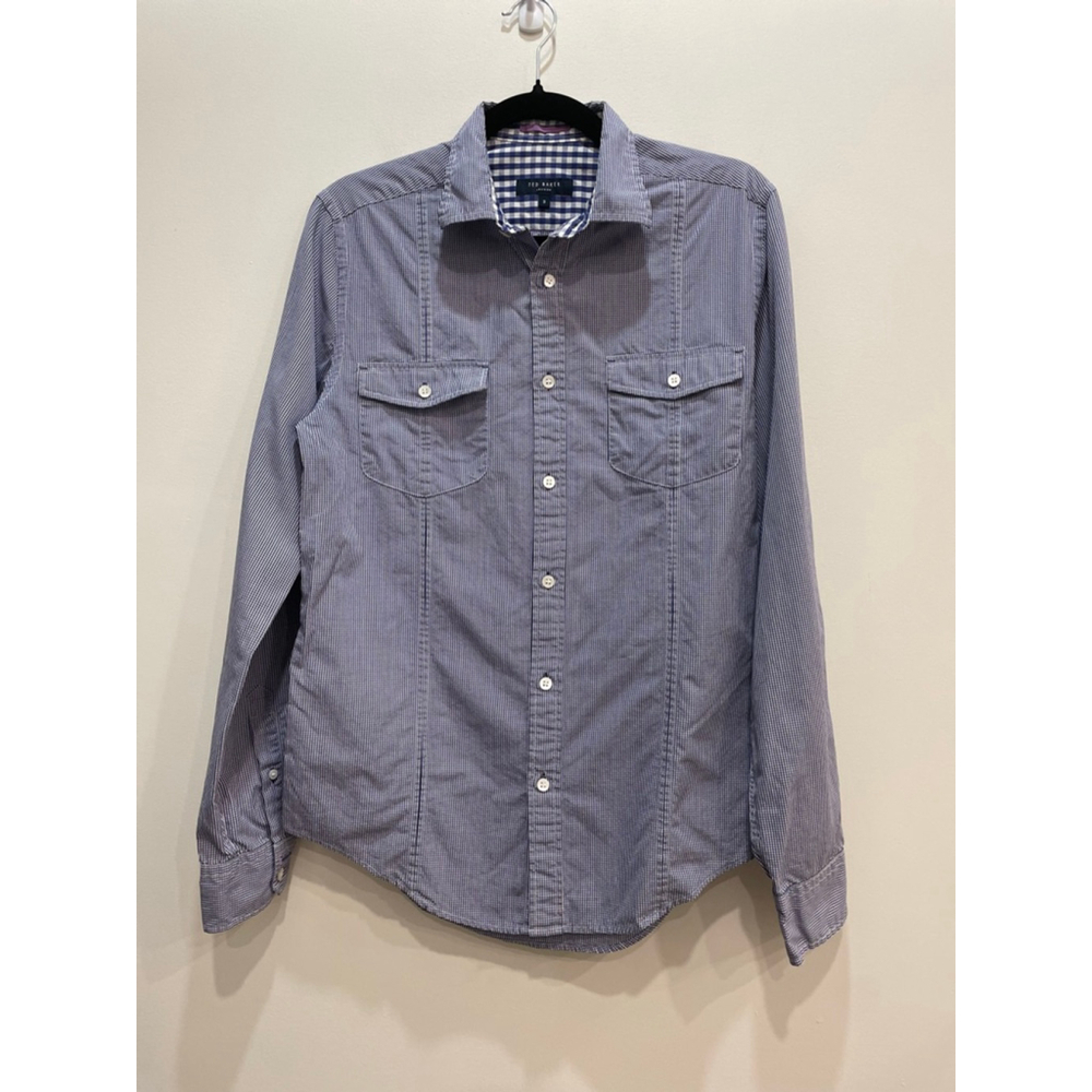 Ted Baker Gingham Plaid Cotton Button Down Shirt 3 M 8US Roll Tab Office Career
